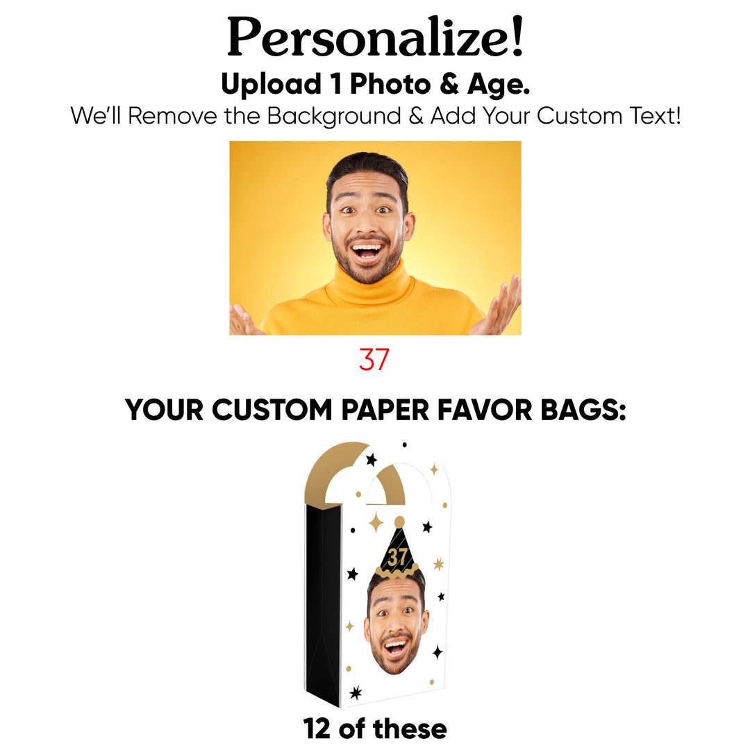 Custom Face Happy Birthday Paper Favor Bags - 12 Ct