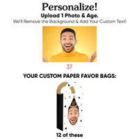 Custom Face Happy Birthday Paper Favor Bags - 12 Ct