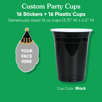 Custom Face Party Cups - Black & Gold Birthday - 16 Ct