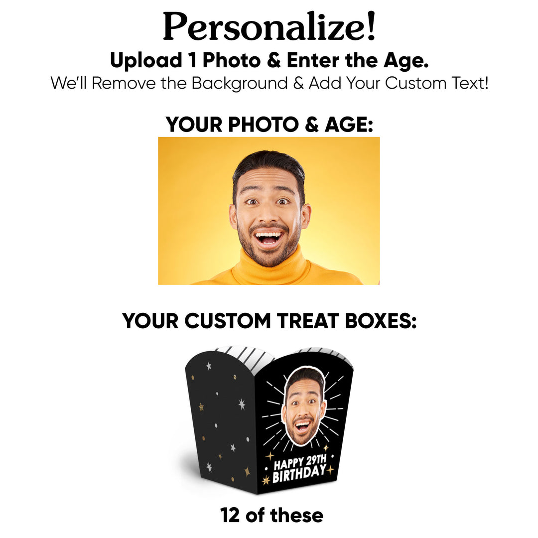 Custom Face Happy Birthday Treat Boxes - 12 Ct