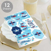 Taking Flight - Airplane - Vintage Plane Baby Shower or Birthday Party Favor Sticker Set - 12 Sheets - 120 Stickers
