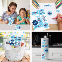 Taking Flight - Airplane - Vintage Plane Baby Shower or Birthday Party Favor Sticker Set - 12 Sheets - 120 Stickers