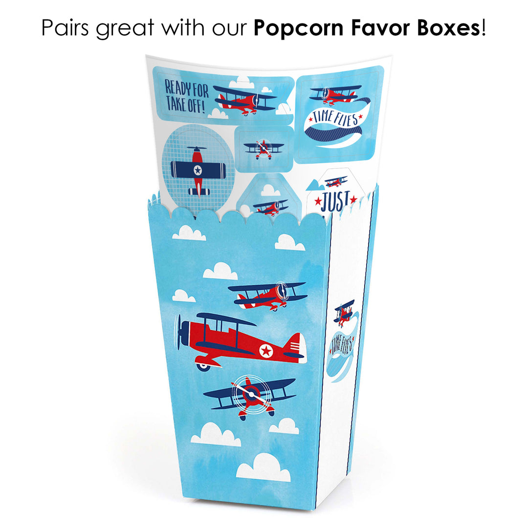 Taking Flight - Airplane - Vintage Plane Baby Shower or Birthday Party Favor Sticker Set - 12 Sheets - 120 Stickers