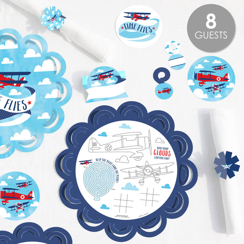 Taking Flight - Airplane - Vintage Plane Happy Birthday Party Supplies Kit - Ready to Party Pack - 8 Guests