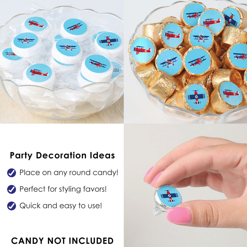 Taking Flight - Airplane - Vintage Plane Baby Shower or Birthday Party Small Round Candy Stickers - Party Favor Labels - 324 Count