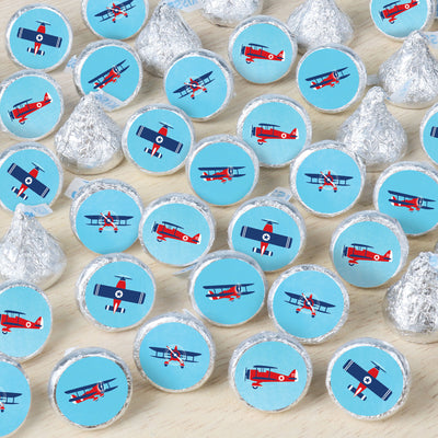 Taking Flight - Airplane - Vintage Plane Baby Shower or Birthday Party Small Round Candy Stickers - Party Favor Labels - 324 Count