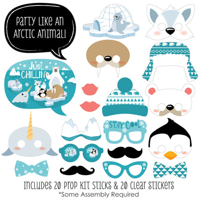 Arctic Polar Animals - Winter Baby Shower or Birthday Party Photo Booth Props Kit - 20 Count