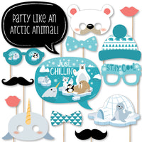 Arctic Polar Animals - Winter Baby Shower or Birthday Party Photo Booth Props Kit - 20 Count