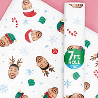 Custom face wrapping paper with Santa, Reindeer, and Elf hats