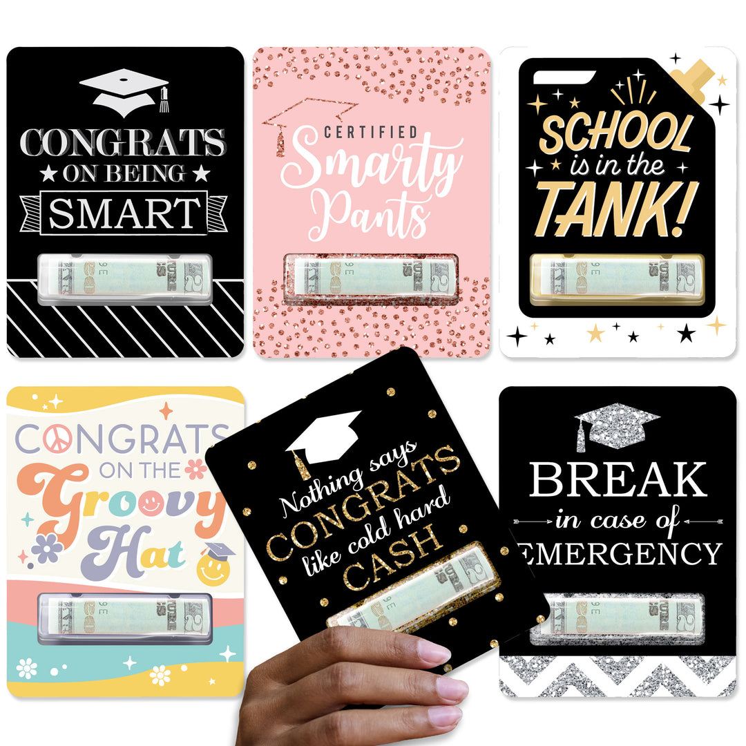 Assorted Graduation - DIY Graduation Party Cash Holder Gift - Funny Money Cards - Set of 6