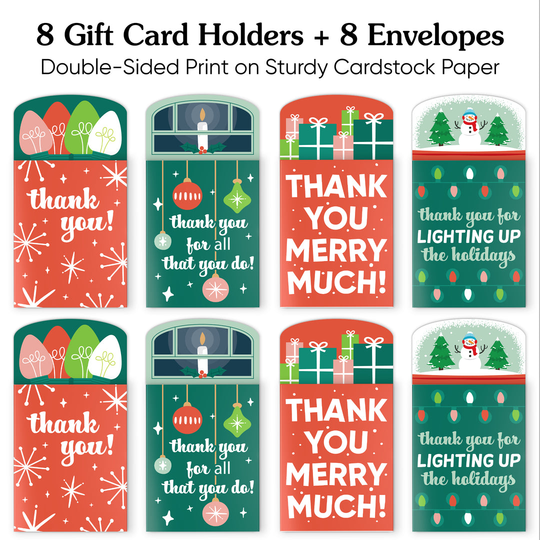 Assorted Red & Green Holiday Thank You Nifty Gifty Card Holders - 8 Ct