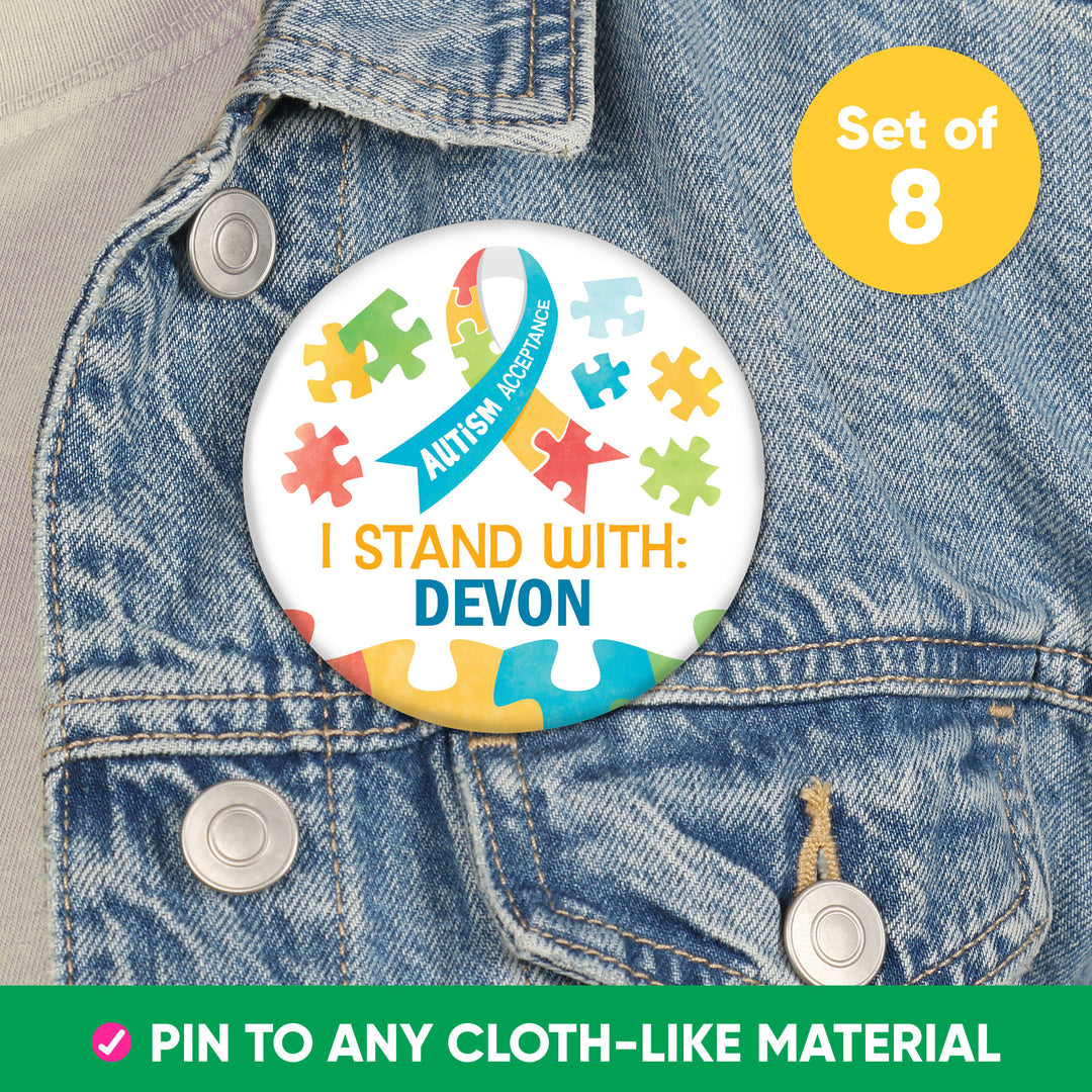 Custom Text Autism Acceptance Pinback Buttons - 8 Ct