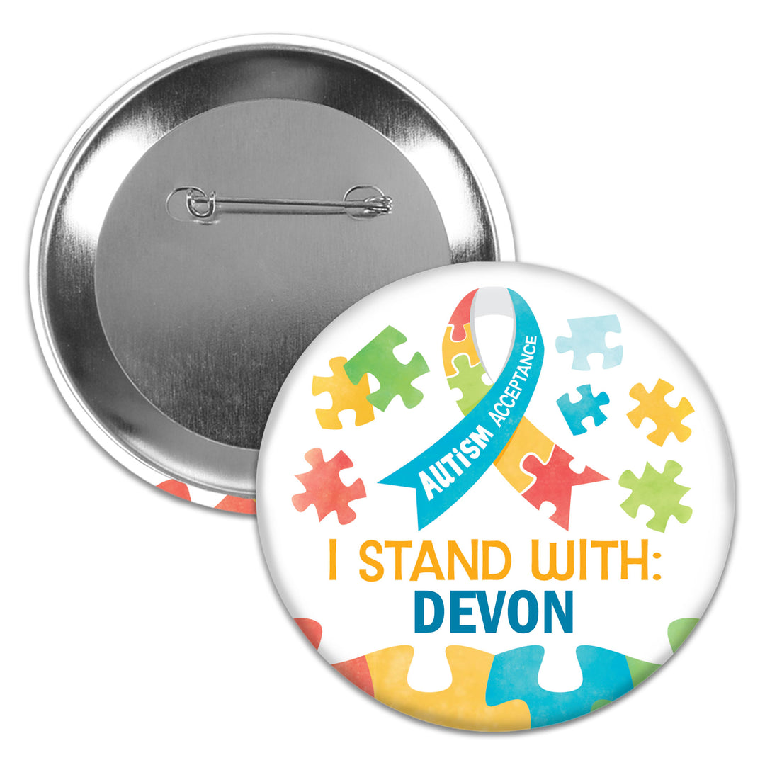 Custom Text Autism Acceptance Pinback Buttons - 8 Ct