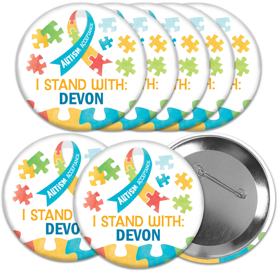 Custom Text Autism Acceptance Pinback Buttons - 8 Ct