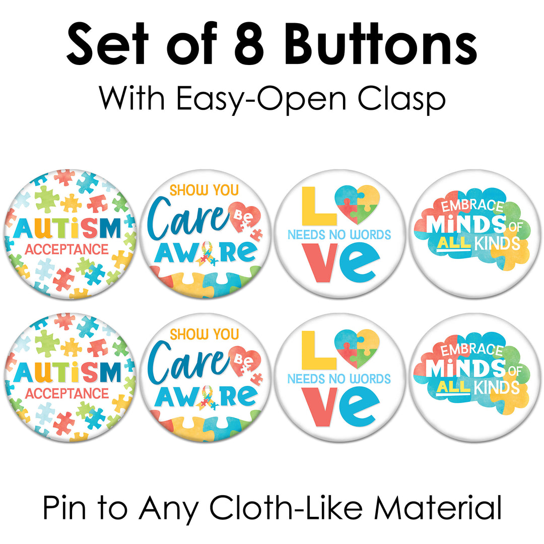 Autism Acceptance Pinback Buttons - 8 Ct
