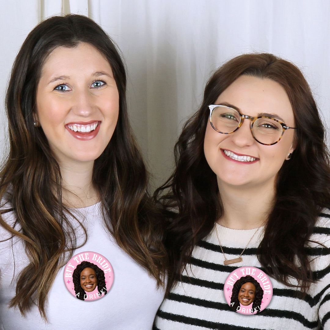 Pink Bachelorette Party Buttons Buy The Bride A Drink Custom Photo Fun Face