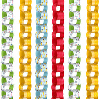 Set of colorful paper chains with school themed designs on a white background