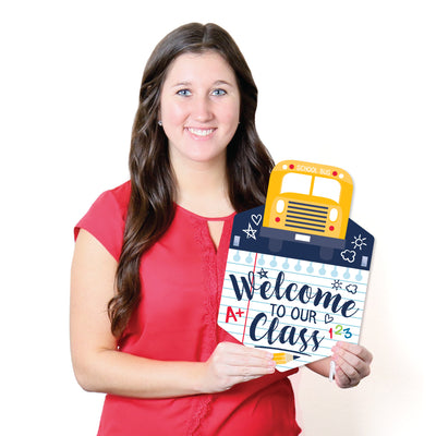 Welcome to Our Class - Hanging First Day of School Classroom Seasonal Sign - Interchangeable Door Decor