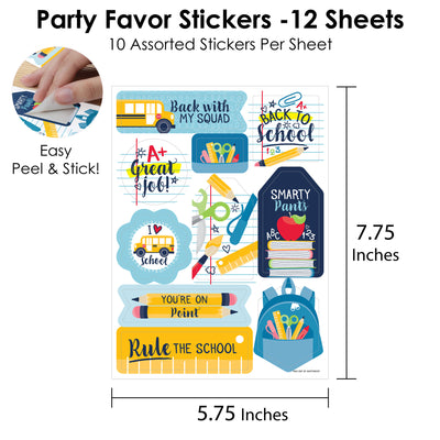 Back to School - First Day of School Classroom Party Favor Sticker Set - 12 Sheets - 120 Stickers