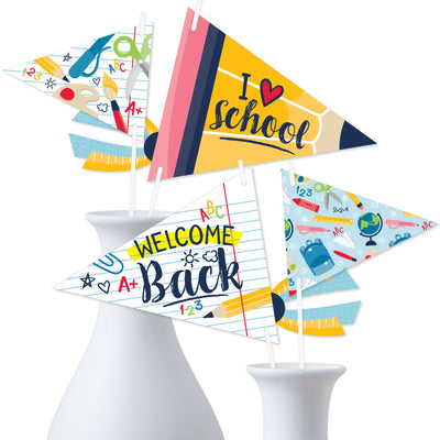 Back to School - Triangle First Day of School Classroom Decorations Photo Props - Pennant Flag Centerpieces - Set of 20