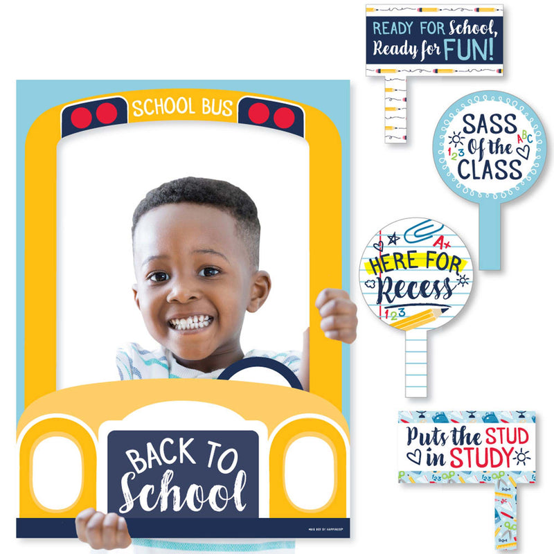 Back to School - 1st Day of School Classroom Decorations & Selfie Photo Booth Picture Frame & Props - Printed on Sturdy Material