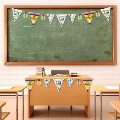 Back to School - DIY First Day of School Classroom Pennant Garland Decoration - Triangle Banner - 30 Pieces