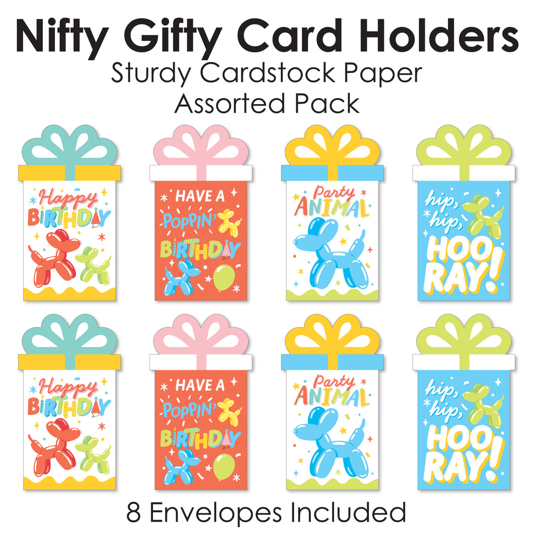 Assorted Balloon Animals - Happy Birthday Party Money and Gift Card Sleeves - Nifty Gifty Card Holders - Set of 8