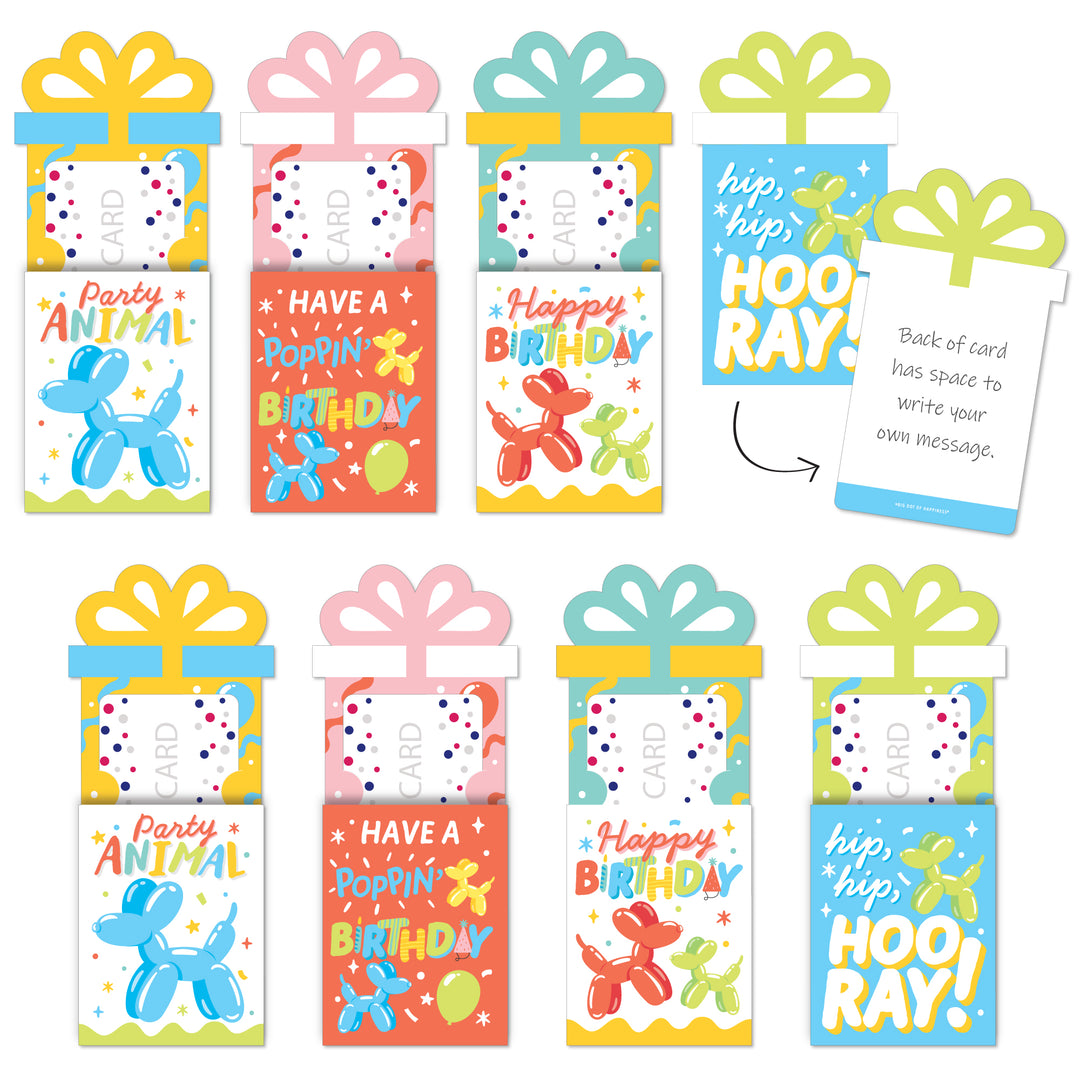 Assorted Balloon Animals - Happy Birthday Party Money and Gift Card Sleeves - Nifty Gifty Card Holders - Set of 8
