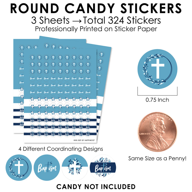 Baptism Blue Elegant Cross - Boy Religious Party Small Round Candy Stickers - Party Favor Labels - 324 Count