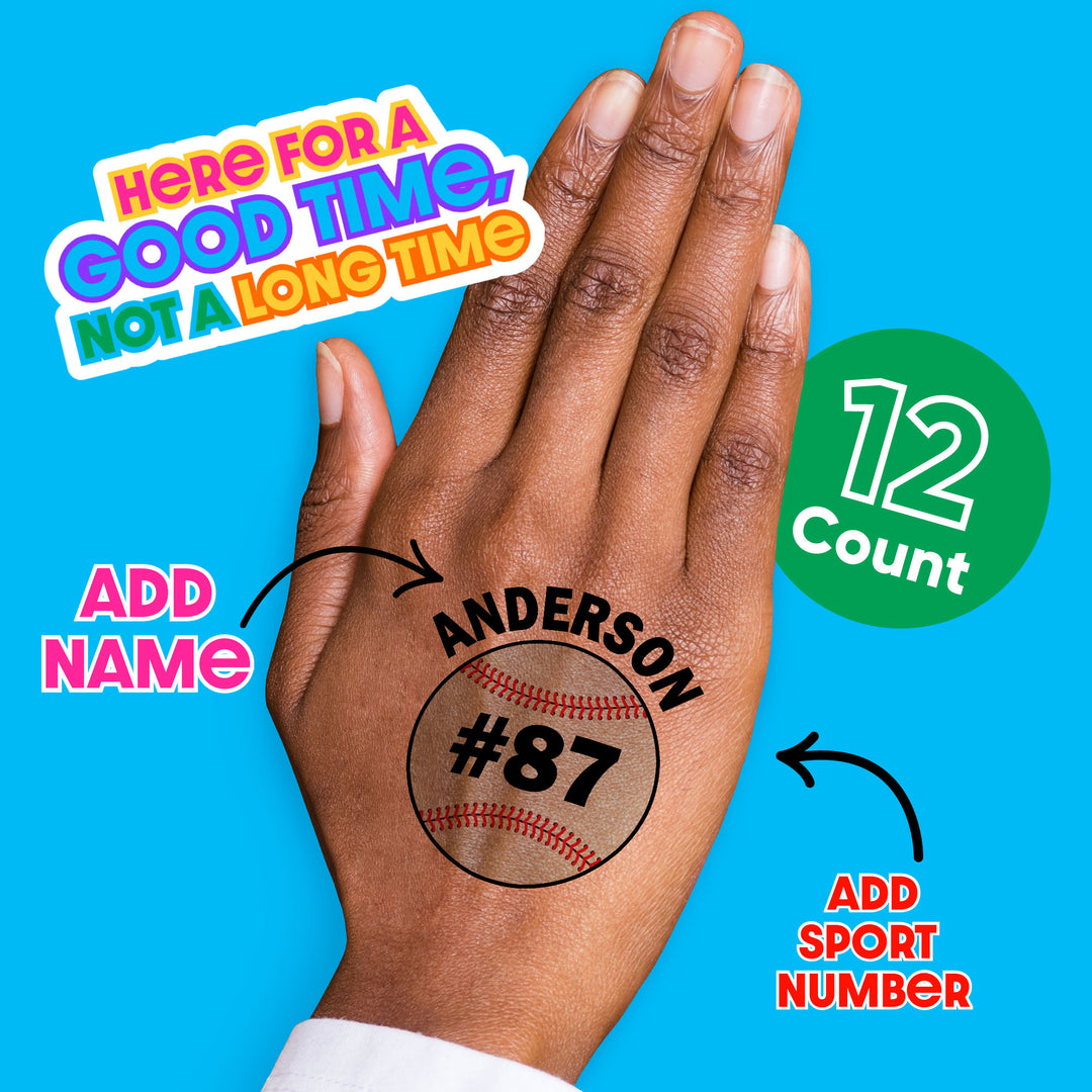 Custom Text Baseball Temporary Tattoos - 12 Ct