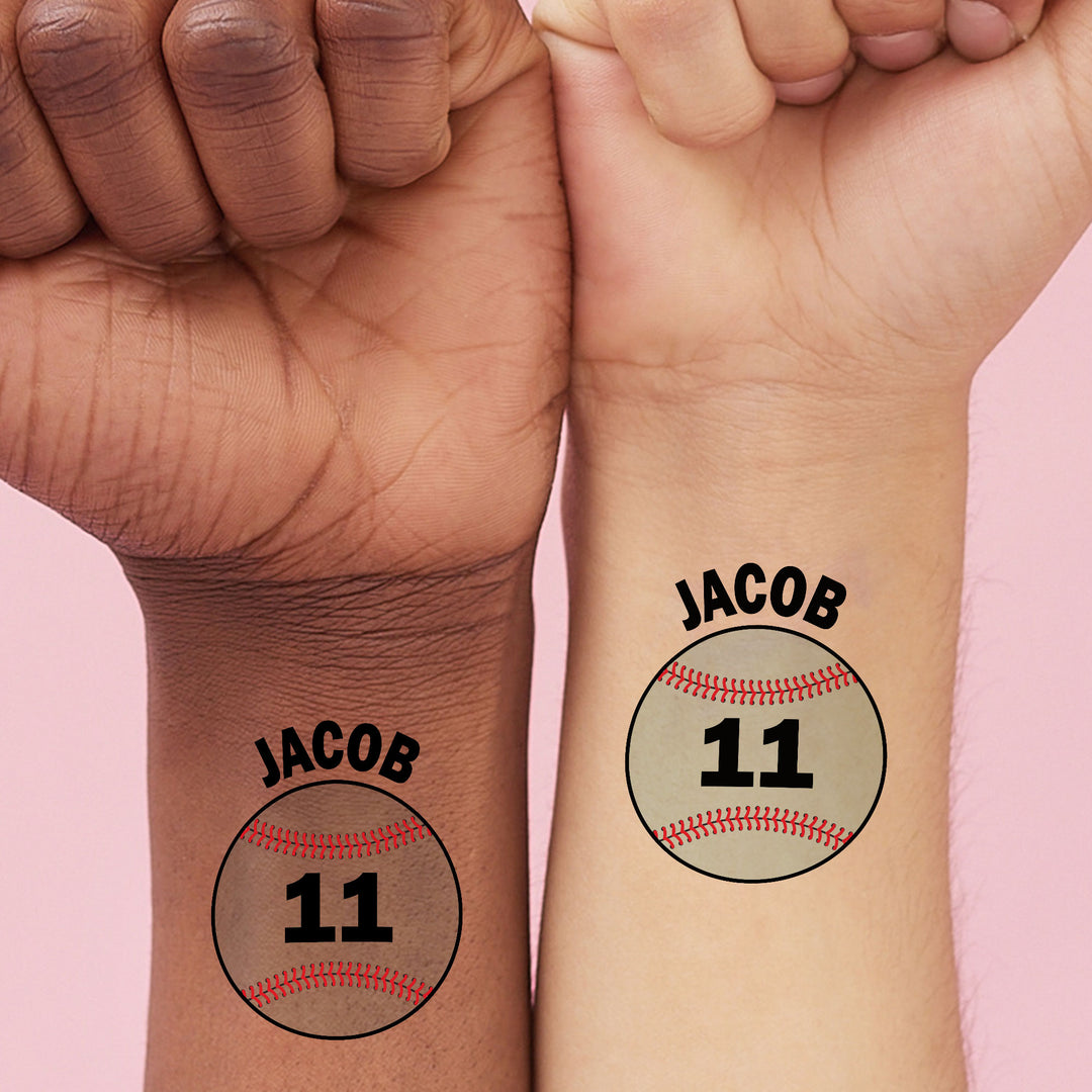 Custom Text Baseball Temporary Tattoos - 12 Ct