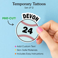Custom Text Baseball Temporary Tattoos - 12 Ct