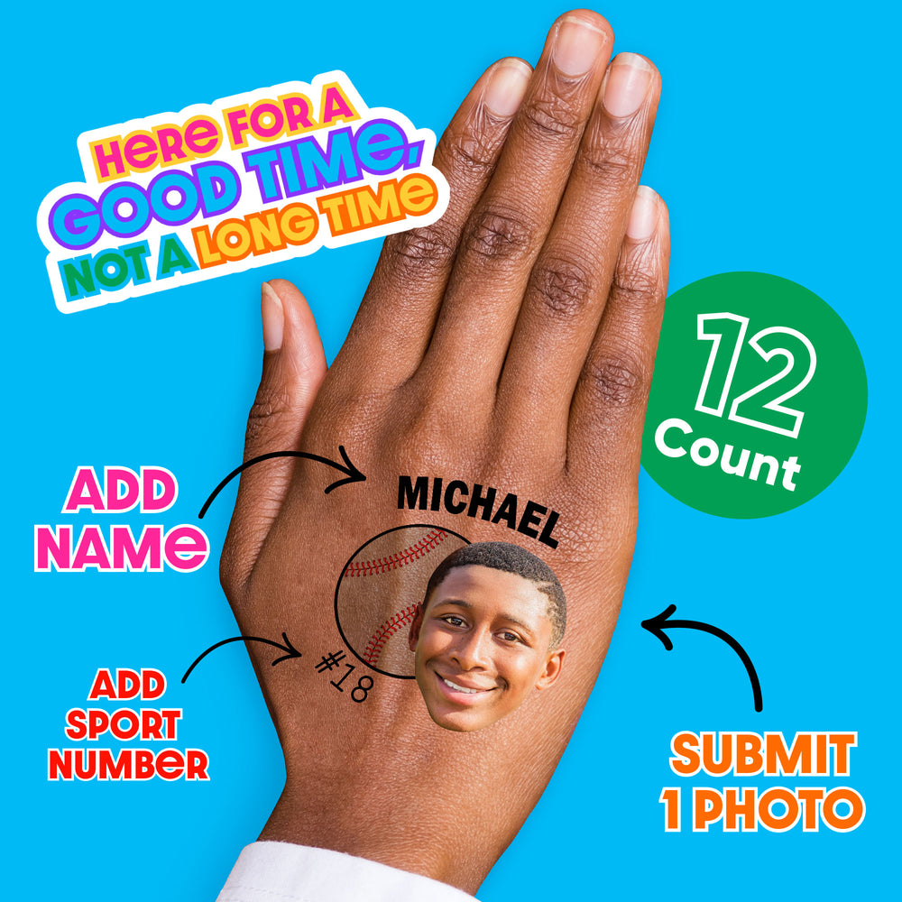 Custom Photo Baseball Temporary Tattoos - 12 Ct