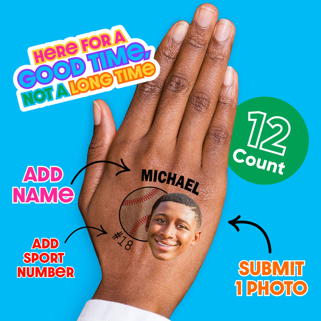 Custom Photo Baseball Temporary Tattoos - 12 Ct