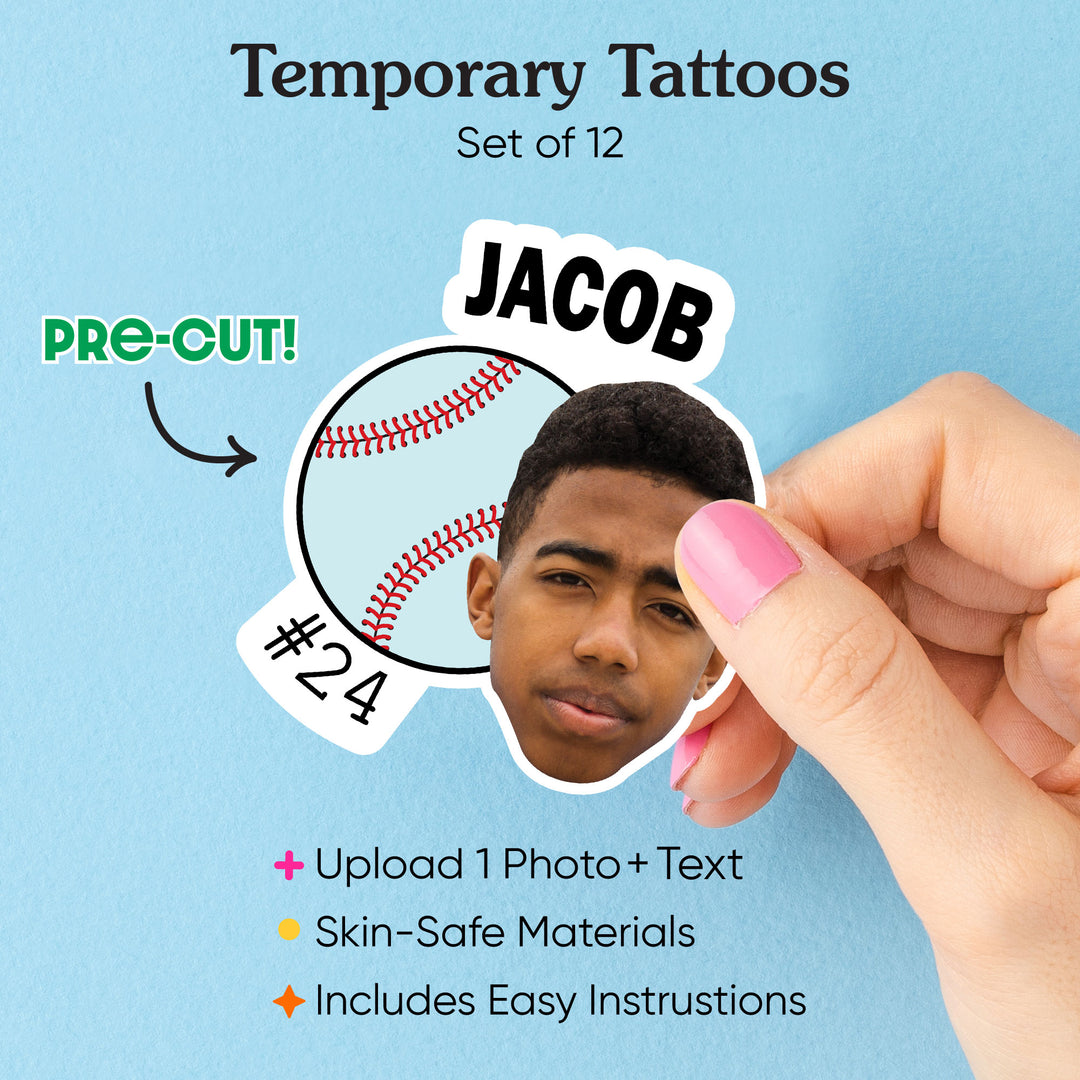 Custom Photo Baseball Temporary Tattoos - 12 Ct