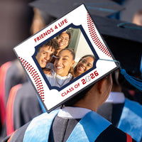 Graduation cap styled with baseball photo cover