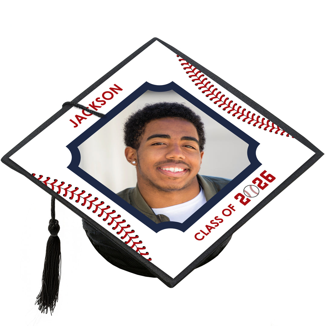 Baseball themed personalized graduation cap cover