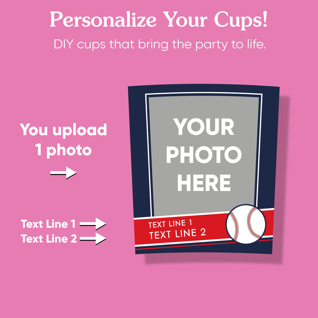 Custom Photo Party Cups - Baseball - 16 Ct