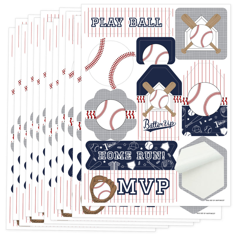 Batter Up - Baseball - Baby Shower or Birthday Party Favor Sticker Set - 12 Sheets - 120 Stickers
