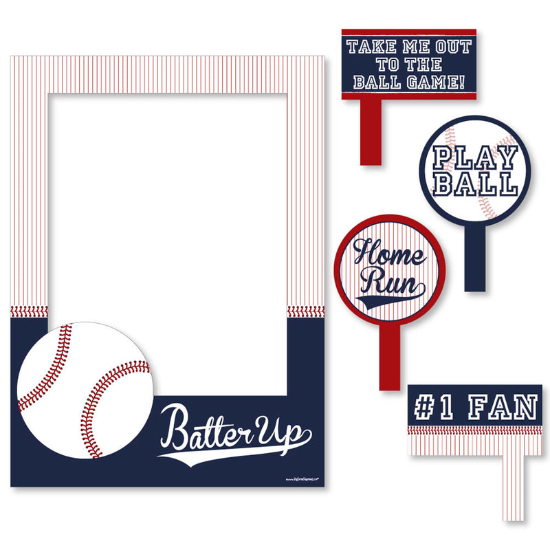Batter Up - Baseball - Birthday Party or Baby Shower Selfie Photo Booth Picture Frame & Props - Printed on Sturdy Material