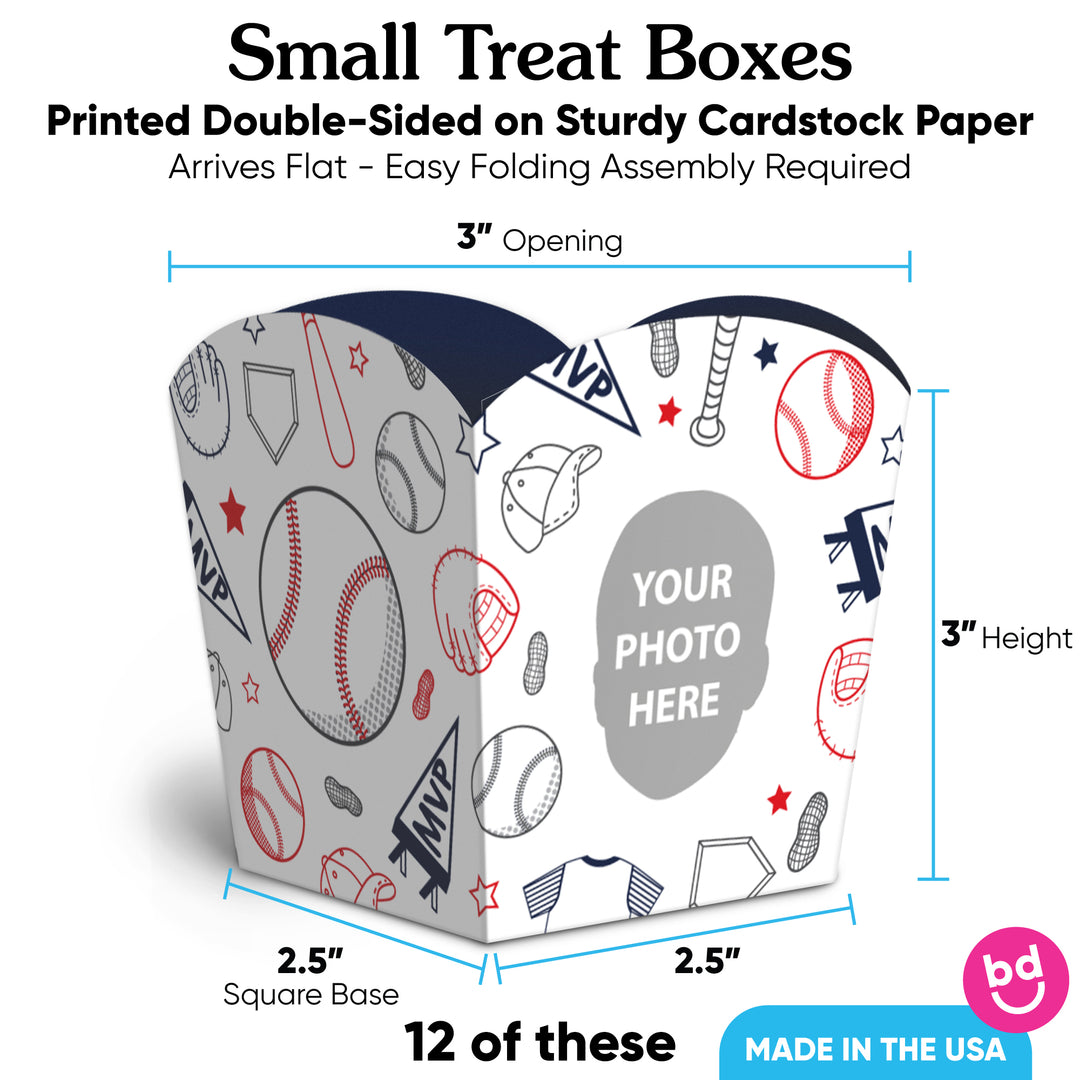 Custom Face Baseball Treat Boxes - 12 Ct