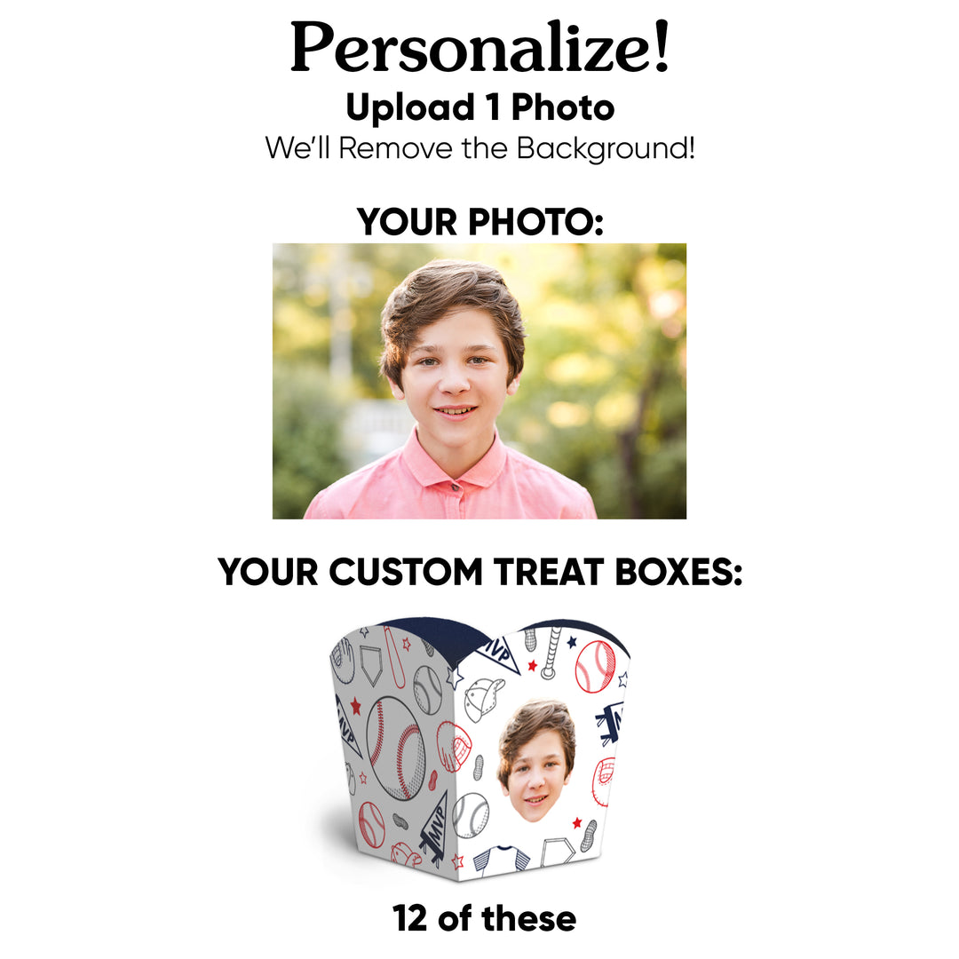 Custom Face Baseball Treat Boxes - 12 Ct