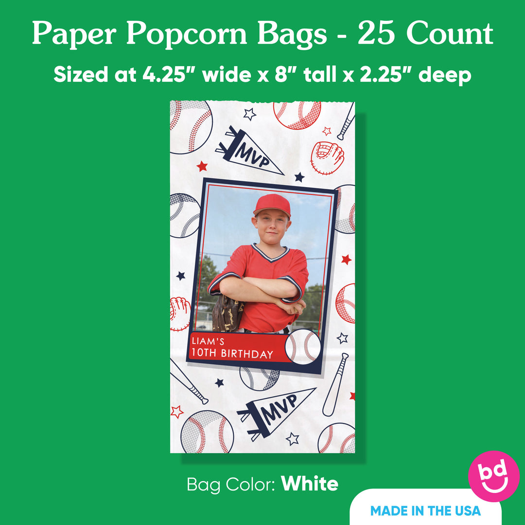 Custom Photo Popcorn Bag - Baseball - 25 Ct