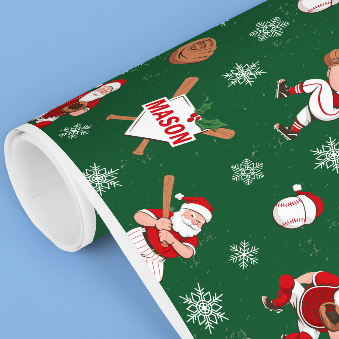 Custom Text Wrapping Paper - Baseball Santa