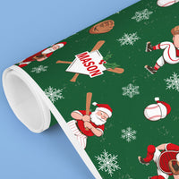 Custom Text Wrapping Paper - Baseball Santa
