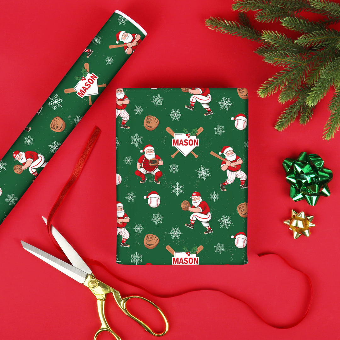 Custom Text Wrapping Paper - Baseball Santa