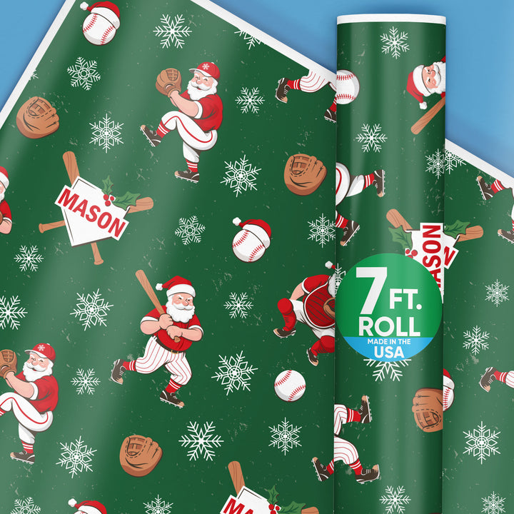 Custom Text Wrapping Paper - Baseball Santa