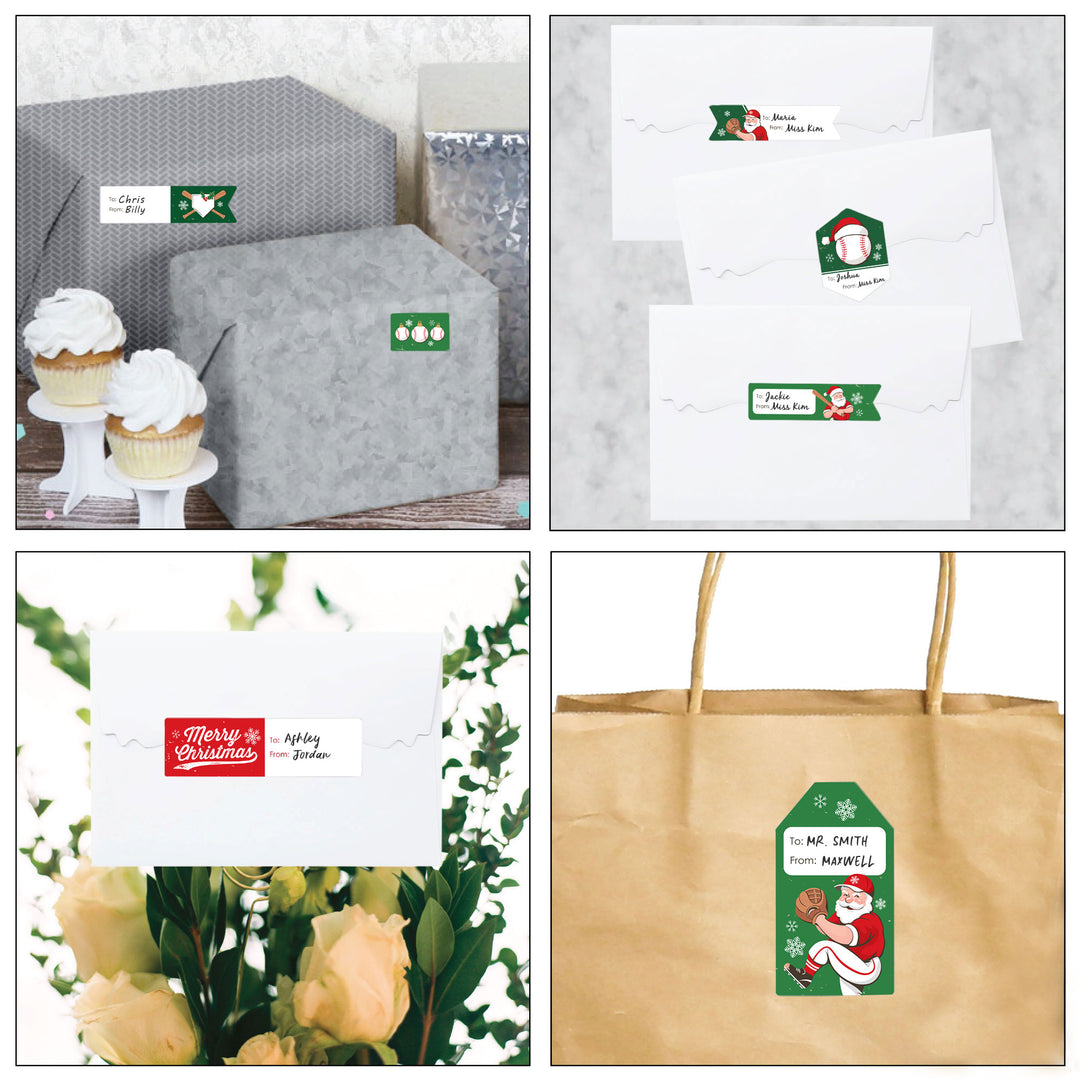 Baseball Santa To and From Stickers - 12 Sheets