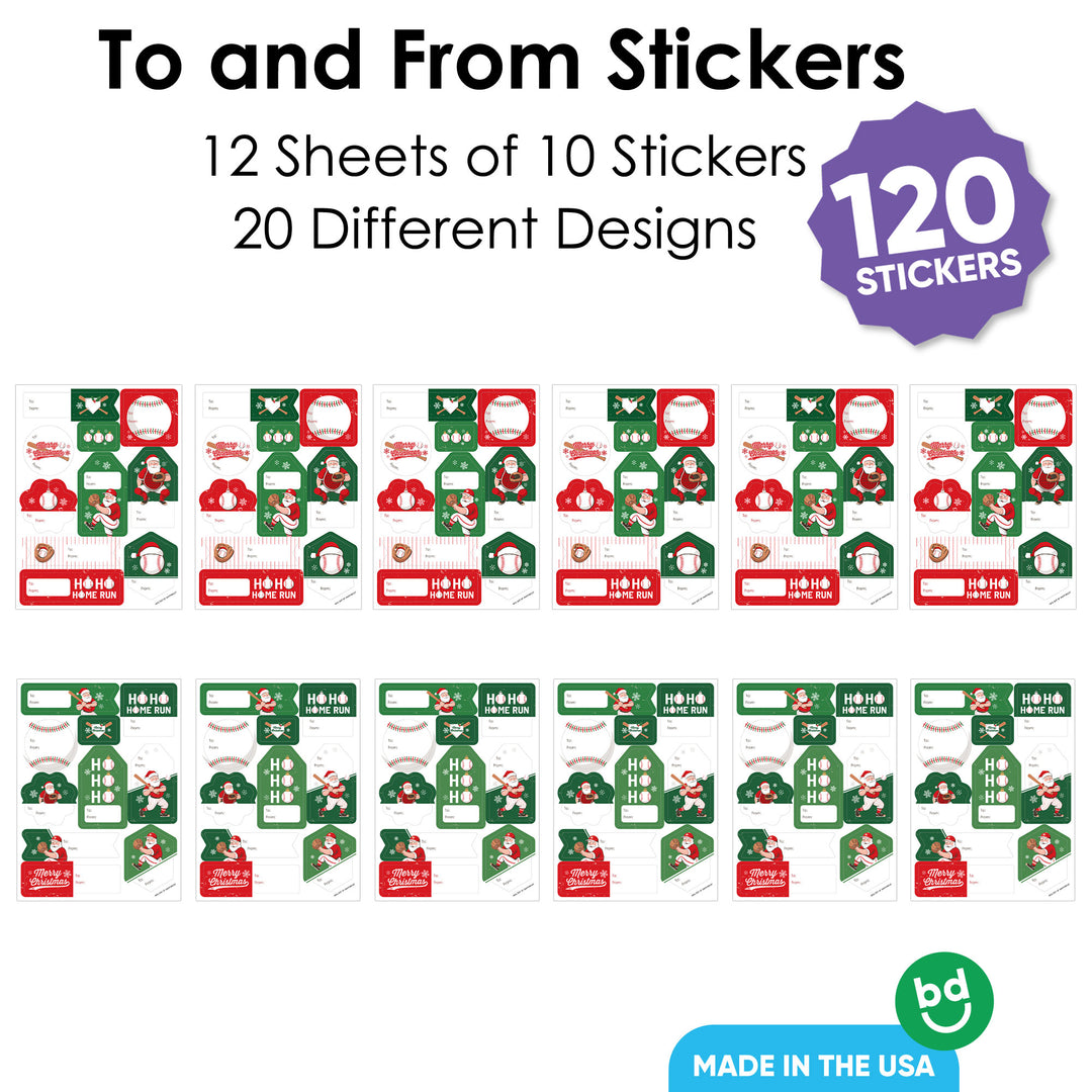 Baseball Santa To and From Stickers - 12 Sheets