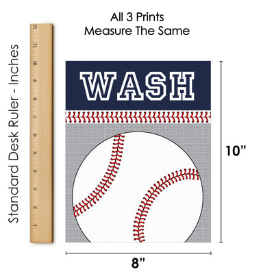 Batter Up - Baseball - Unframed Wash, Brush, Flush - Bathroom Wall Art - 8 x 10 inches - Set of 3 Prints